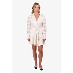 Alexis White Renita Sheer-Panel Long Sleeve Button Front Mini Dress Size Small